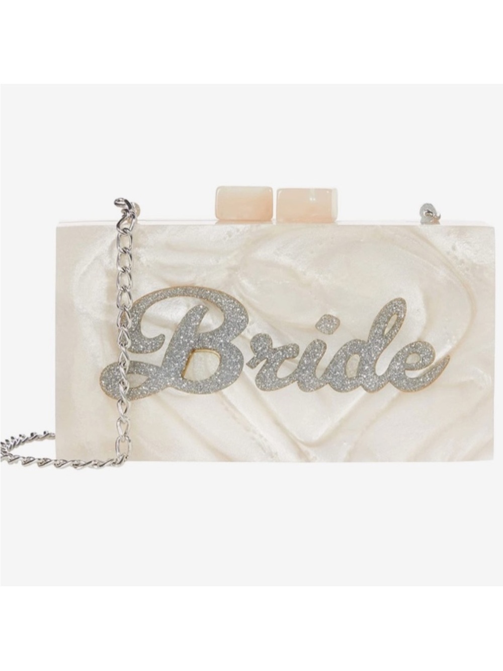 LULU’s Bride Effect Cream Marble and Silver Glitter Acrylic Box Clutch